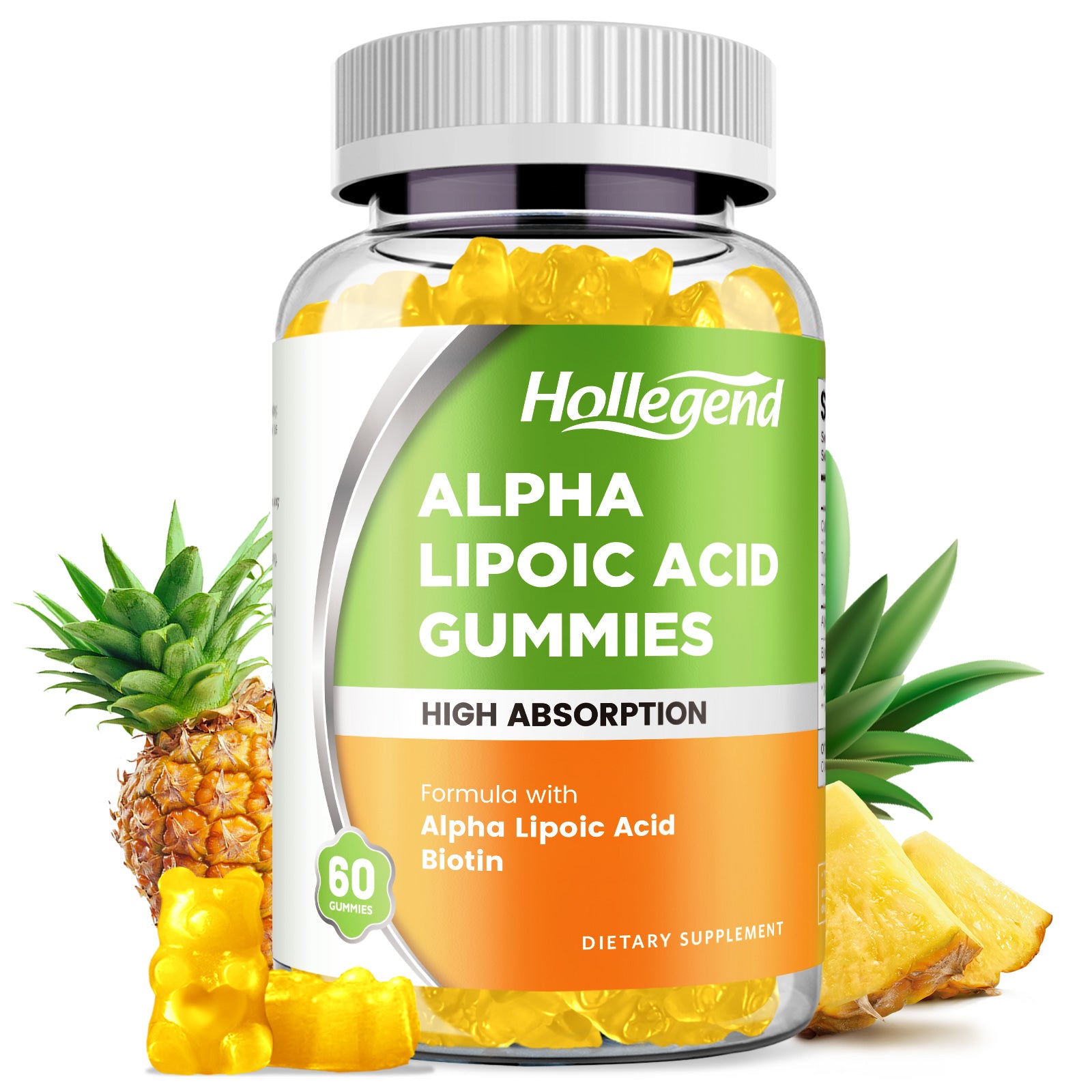 Alpha Lipoic Acid Gummies 1000Mg with Biotin, Pineapple Flavor, Sugar Free, 60 Chews