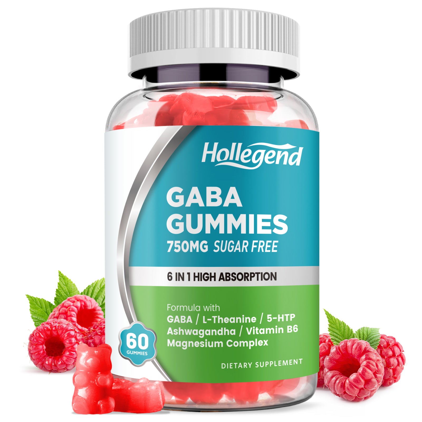 GABA Gummies, Sugar-Free Relax Gummies for Adults, with L-theanine, Magnesium, Ashwagandha, 5-HTP & Vitamin B6, Vegan, 60